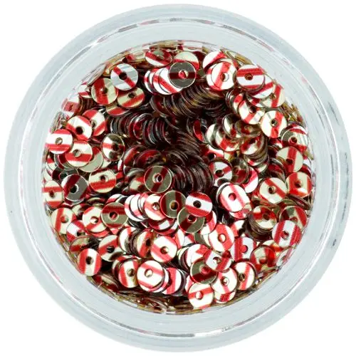 Round disk sequins - silver with red stripes