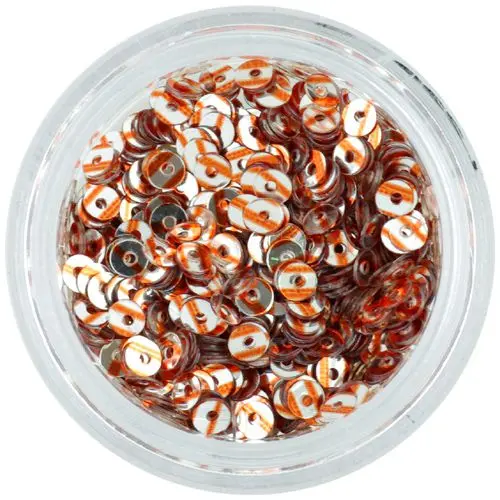 Silver round disks with copper coloured stripes