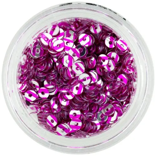 Silver nail art sequin disks with pink stripes