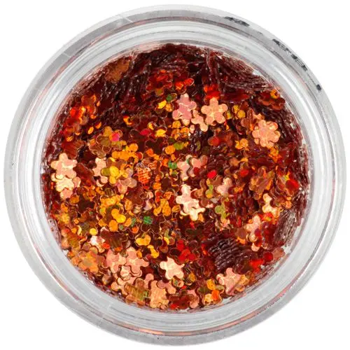 Copper nail art flowers, hologram