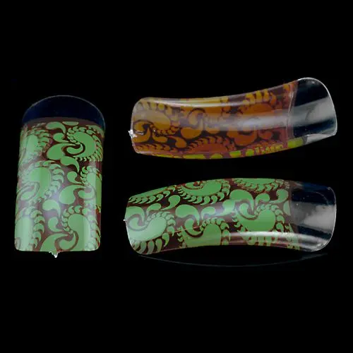 Disposable nails, 70pcs - copper colour, green decor