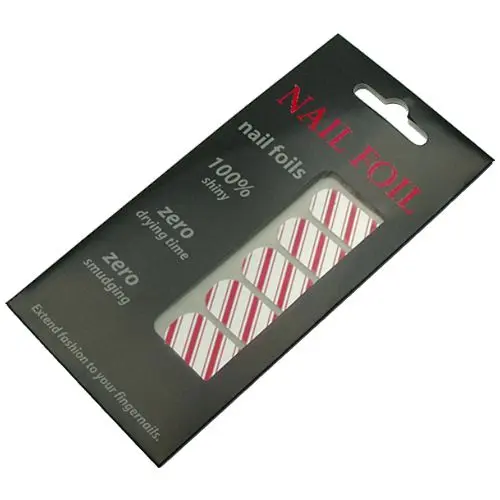 Nail foil stickers - silver with red stripes (SNF055)