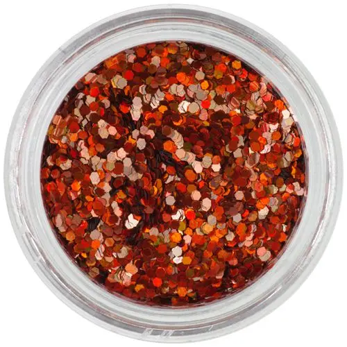 Holographic, orange-red hexagon, 1mm