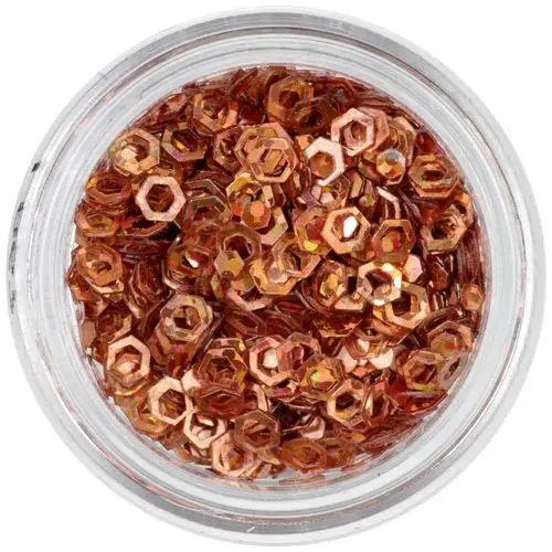 Holographic decoration, hexagon in colour of copper, hollow