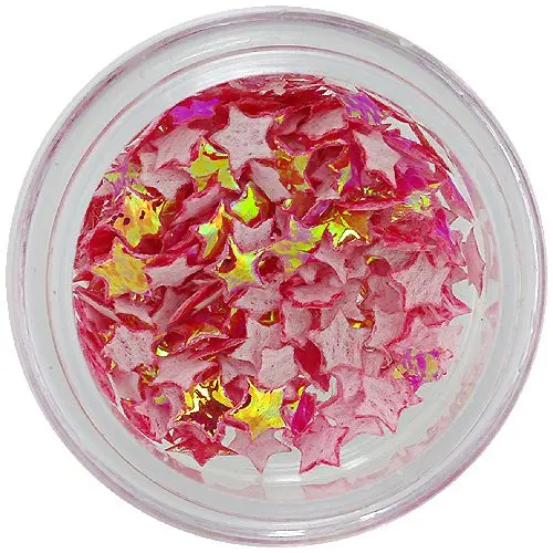 Red opalescent nail decorations - fabric stars