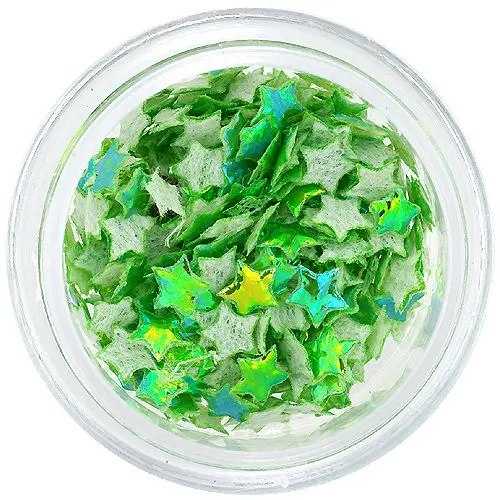Nail art decorations - opalescent fabric stars, green 