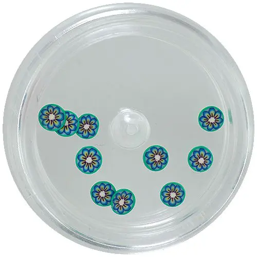 Turquoise ceramic flowers on circular background