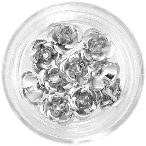 Ceramic nail decorations - silver roses, 10pcs
