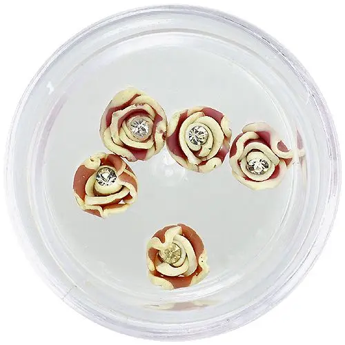 Brown and yellow nail decorations - acrylic flowers with rhinestone
