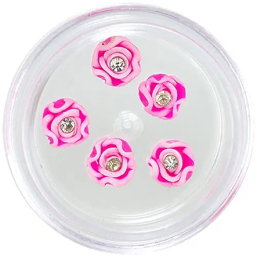 Nail decorations - acrylic flowers, deep pink and white with rhinestone
