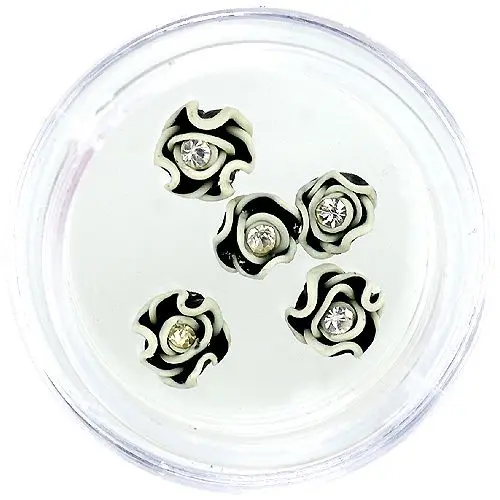 Nail art decoration - acrylic flowers, black and white with rhinestone