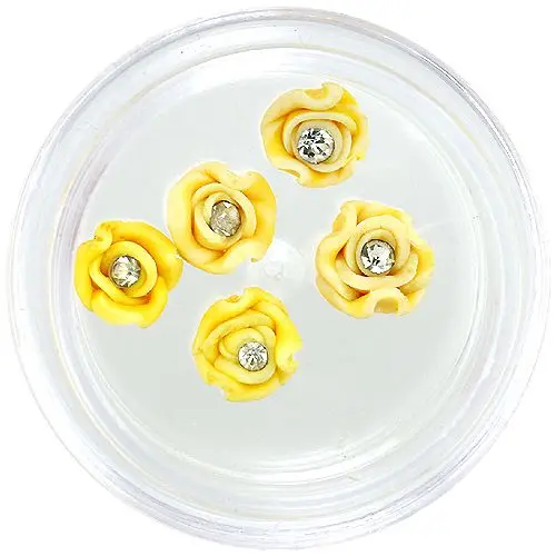 Nail decorations - acrylic flowers, yellow with rhinestone