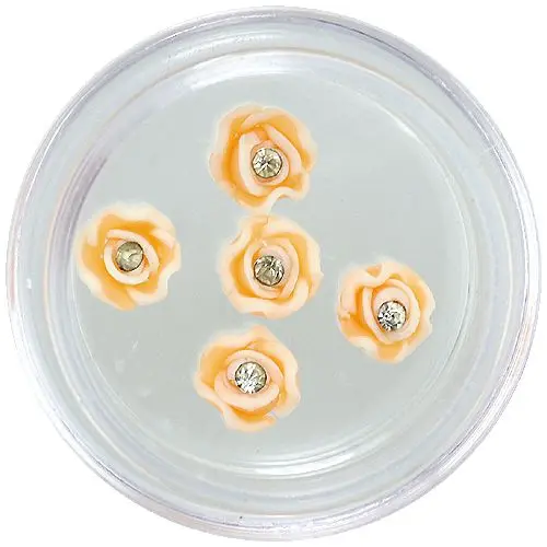 Nail art decoration - acrylic flowers, orange and white with rhinestone