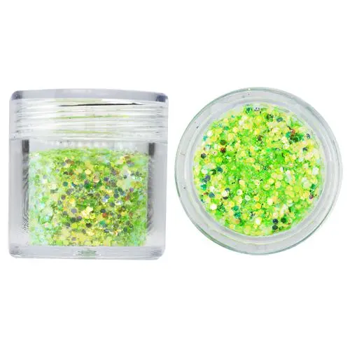 Hexagon in glitter dust powder, 1mm - bright green, 10g