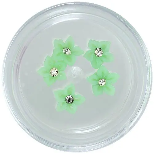 Light green nail decorations - acrylic flowers
