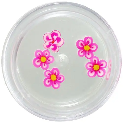 Nail decorations - acrylic flowers, pink and white, yellow centre