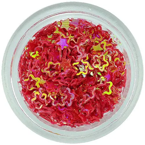 Glitter confetti - coral red flowers, hollow