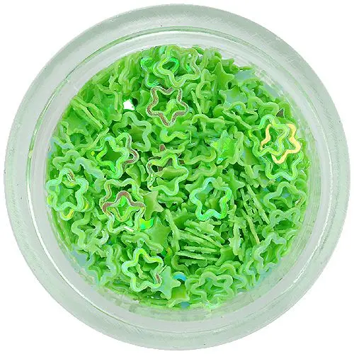 Glitter confetti - green flowers, hollow