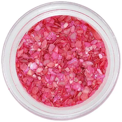 Red-pink nail art decoration - crushed shells