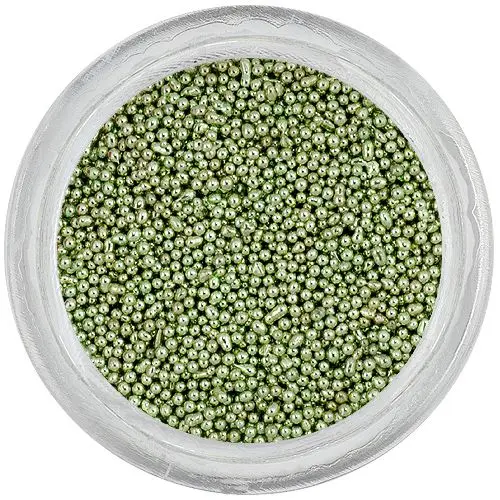 Silver pearls for nails, 0,5mm - green shine