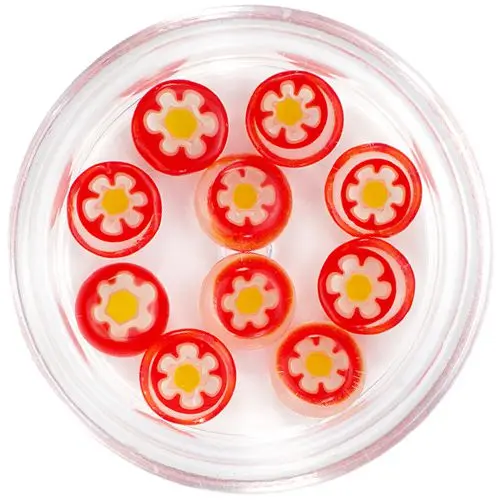 Decorations for nails - red rhinestones with flower, circle