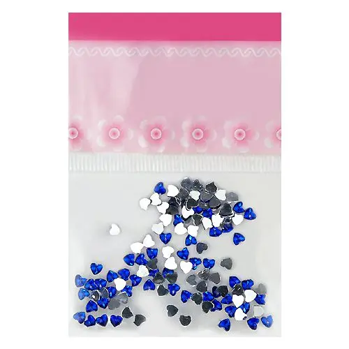 Blue decorations for nails - rhinestones, hearts 70pcs