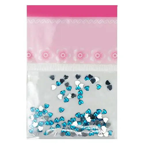 Rhinestones for nails - hearts, turquoise 70pcs