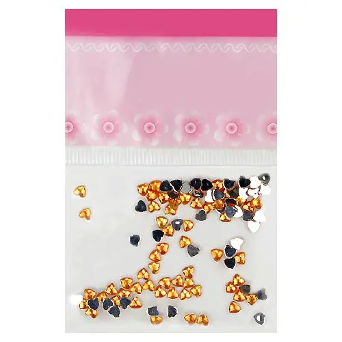 Yellow-orange decorations for nails - rhinestones, hearts 70pcs