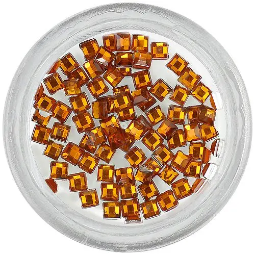 Orange nails decorations - rhinestones, squares