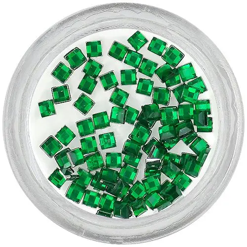 Emerald green decorations for nails - rhinestones, squares