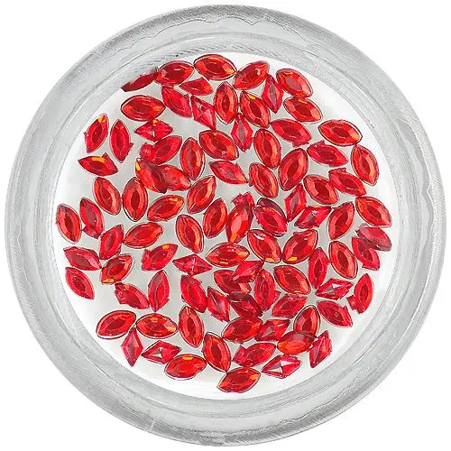 Red nail decorations - rhinestones, oval