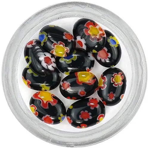 Black decorations for nails with pattern - rhinestones, oval