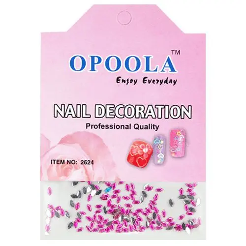 Pink rhinestones for nails decoration in package - oval 120pcs