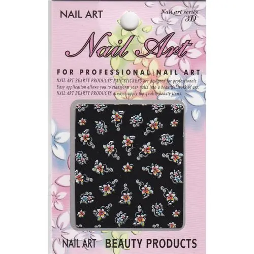 3D nail art sticker - blue and red flowers