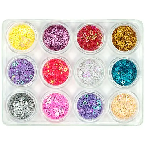 Kit of 12pcs nail decorations - hollow stars, 5g