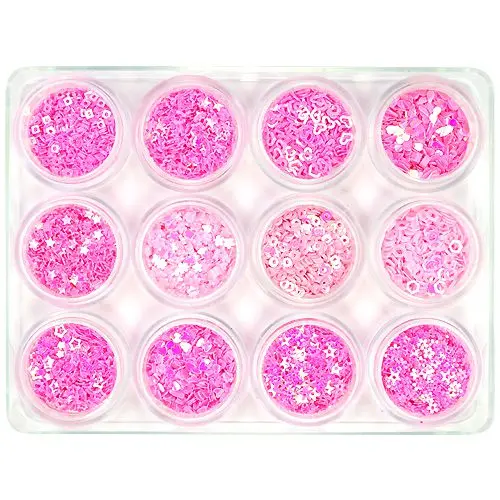 Nail art kit 12pcs, MIX - pink confetti