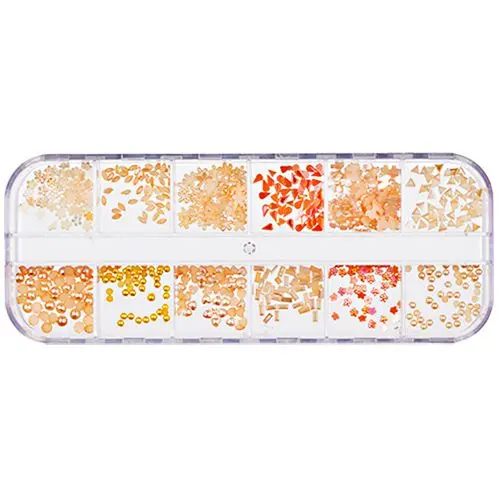 Nail art kit mix, 12pcs - orange rhinestones 5g