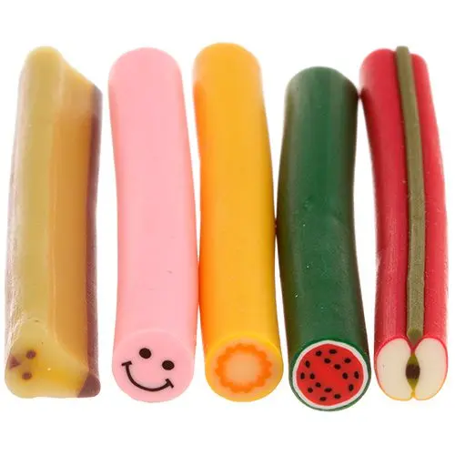 Decorative Fimo Nail Art Canes, 5pcs - Fruit and Smiley