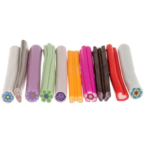 10pcs, Fimo Nail Art Mix - Decorative Canes + Blade