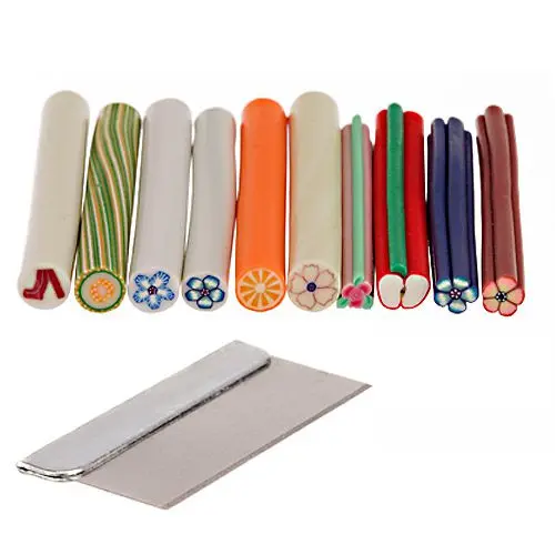 Fimo Nail Art - Mix, Decorative Canes 10pcs + Blade