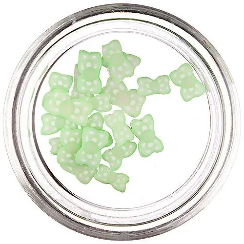 Fimo Nail Art, Green - White Bow Knots - Cut