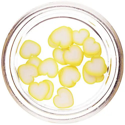 Fimo Nail Decorations - Sliced Hearts, Yellow - White