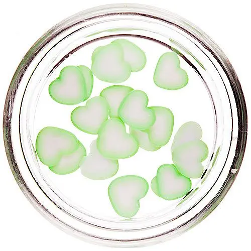 Sliced Fimo Hearts for Nail Decoration - Light Green - White
