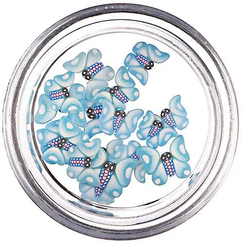 Turquoise - White Butterflies Slices - Fimo Nail Art