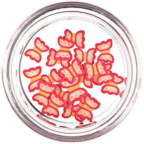 Fimo Nail Decorations - Sliced Butterflies, Red - White