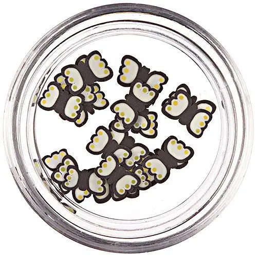 Fimo Nail Decorations - Sliced Butterflies, Black - White