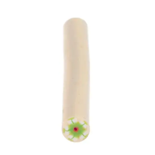 White - Green Flower - Stick, Fimo Nail Art