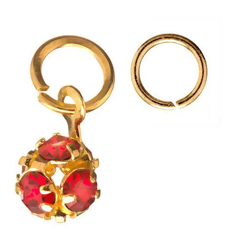 Golden Ball with Red Rhinestones - Nail Piercing